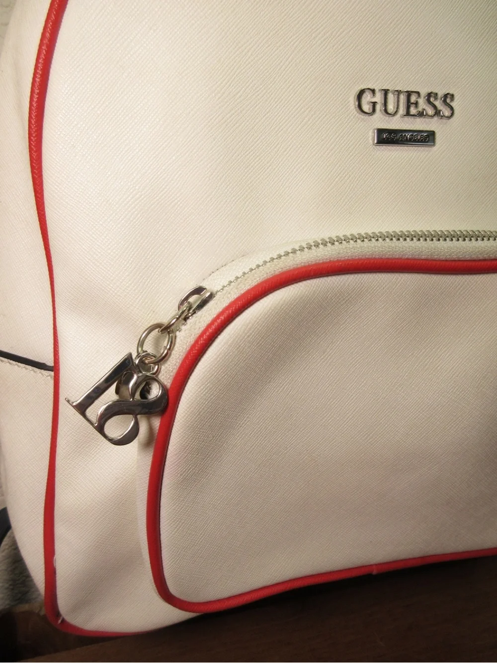 GUESS White Backpack with Red Trim